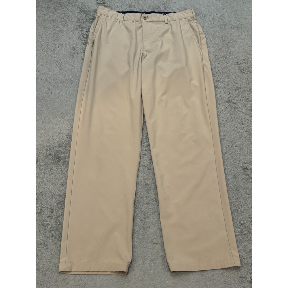 Izod Golf Pants Mens 34x32 Beige Relaxed Fit Stretch Waist Flat Front Khakis